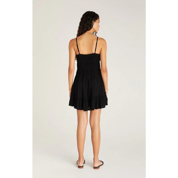 Z SUPPLY Anabella Black Smocked Ruffle Mini Dress Size L Adjustable Straps - Picture 6 of 12